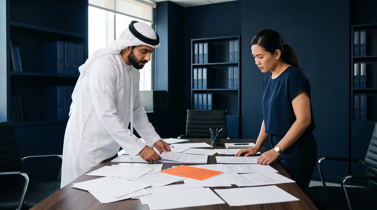Two officials reviewing documents